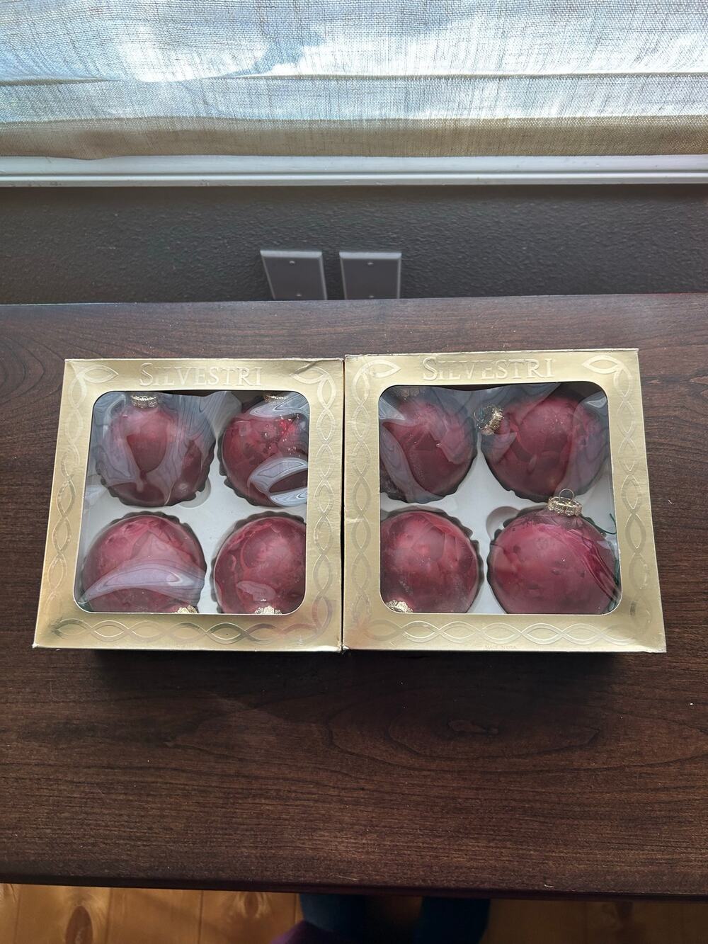 Vintage 8 Silvestri purple glass hand blown Ball Christmas ornaments
